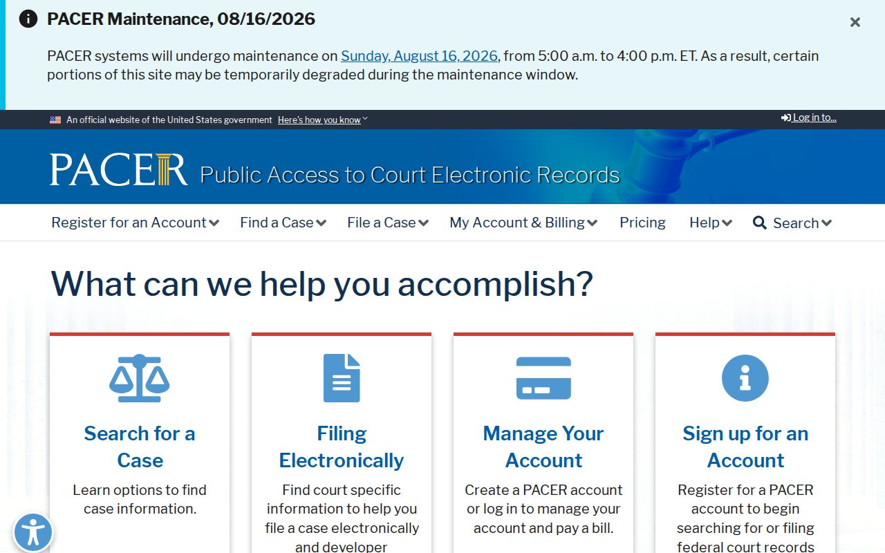 Lawrence County federal docket search through PACER