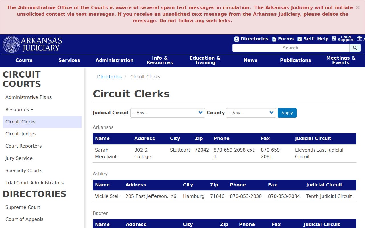 Circuit clerk directory for Lawrence County civil court dockets