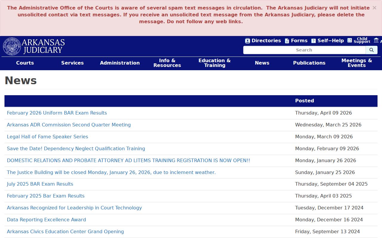 Arkansas Judiciary news affecting the Lawrence County court schedule