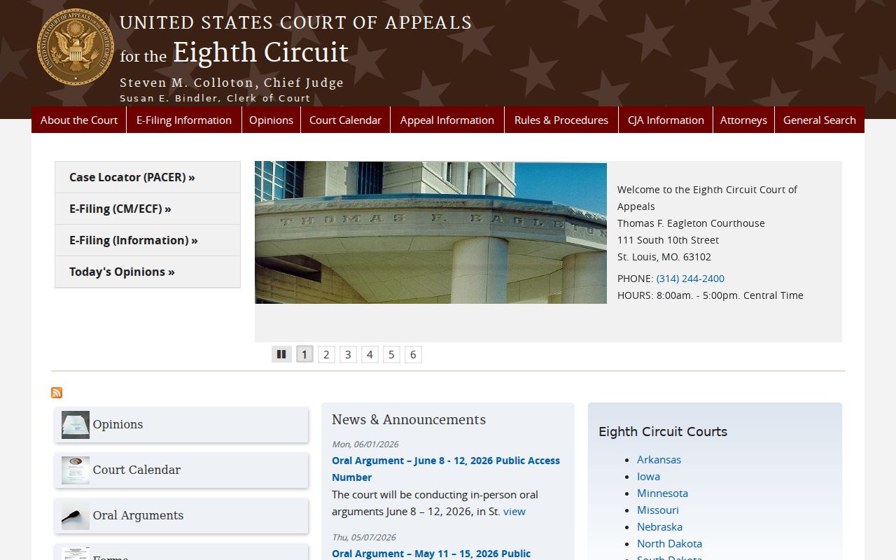 Eighth Circuit information distinguished from the Lawrence County court schedule