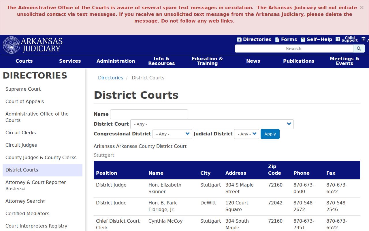 District court directory for Lawrence County court schedule departments