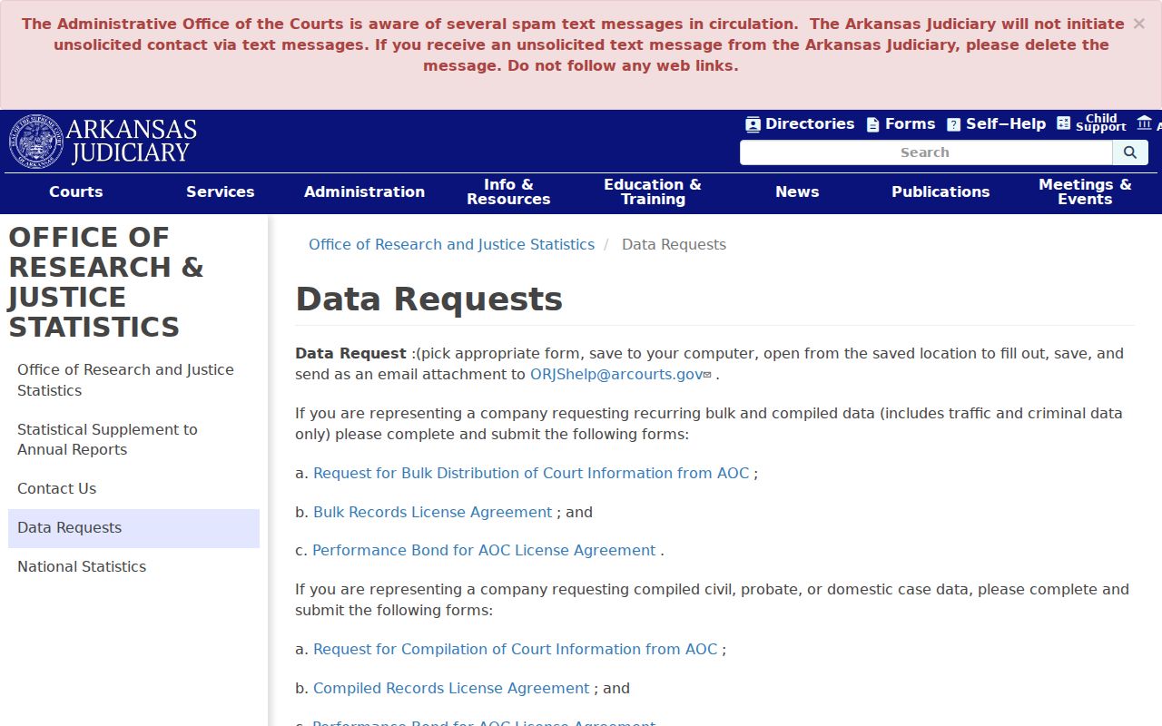 Lawrence County court case records and Arkansas AOC data request process
